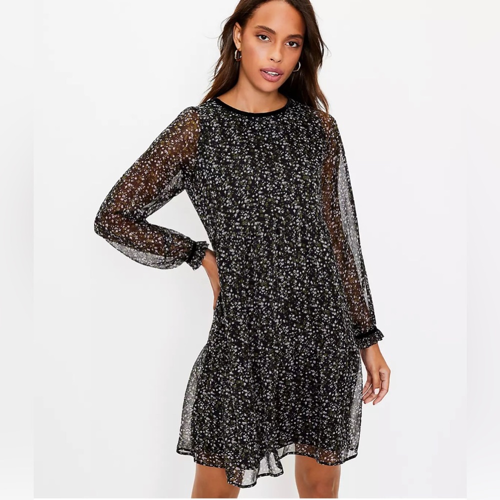 LOFT Elegant Black Floral Dress